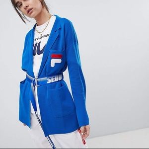 FILA D-ANTIDOTE Wool Blue Cardigan Soft Knit Blazer Seoul London Belt